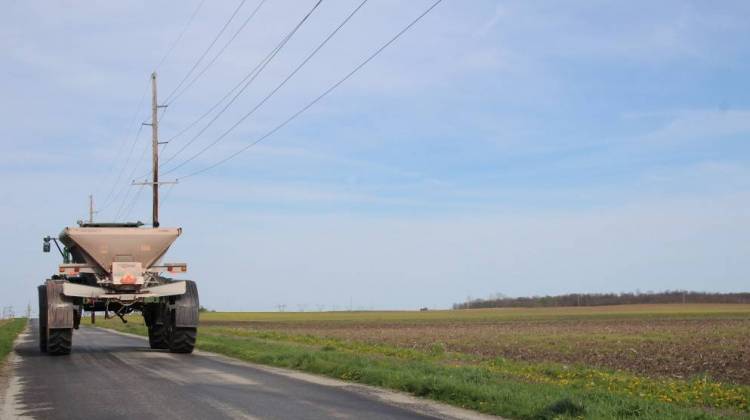 A farmer drives his equipment to a maintenance facility in Brookston on Monday ahead of spring planting. - Annie Ropeik/IPB