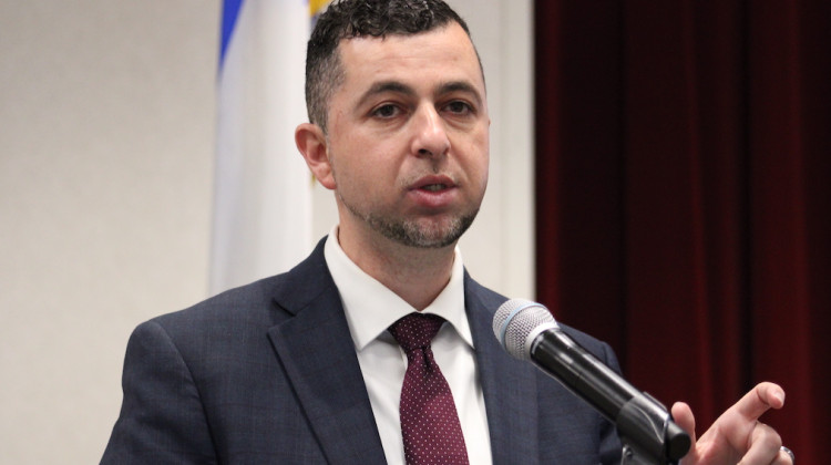 Sen. Fady Qaddoura (D-Indianapolis) shared his hopes for the 2023 legislative session at a Hoosier Housing Needs Coalition event on Sunday, Oct. 23, 2022. - Ben Thorp/WFYI