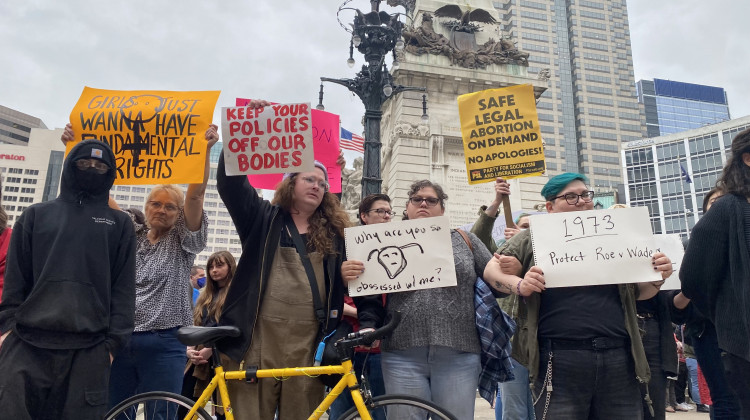 Protesters stand on Monument Circle Wednesday May 4, 2022.  - Elizabeth Gabriel/WFYI