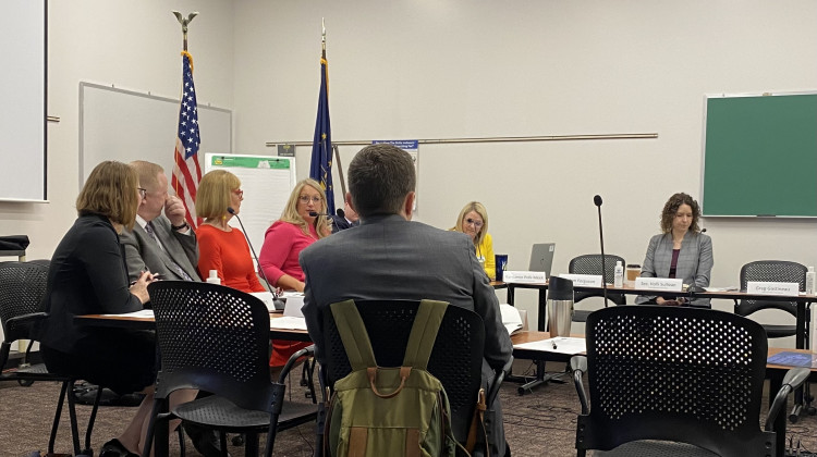 Members of the Civics Education Commission meet in the Statehouse to discuss proposed civics standards for sixth graders. - Elizabeth Gabriel/WFYI