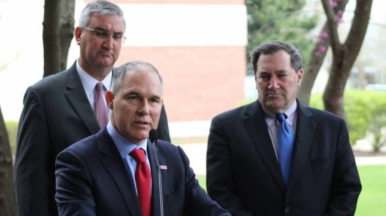 U.S. EPA Administrator Scott Pruitt address a crowd during his visit to East Chicago, Indiana, with state and local officials including Gov. Eric Holcomb and U.S. Sen. Joe Donnelly. - Nick Janzen/IPB