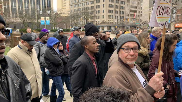 Community members listen to city leaders talk announce public safety plans.  - Jill Sheridan WFYI