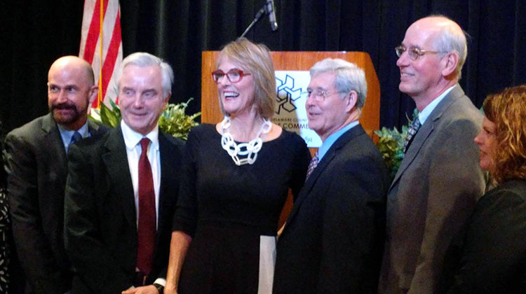 Lt. Gov. Suzanne Crouch (center) previewed the announcement to the Muncie-Delaware County Chamber of Commerce. - Stephanie Wiechmann/IPR News