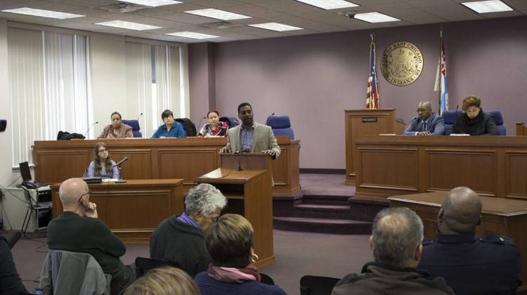 East Chicago Utilities Director Greg Crowley told residents that heavy machinery and soil excavation can knock loose lead in the cityâ€™s older service lines. - Nick Janzen/IPBS