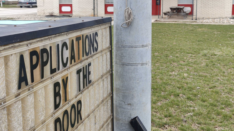 A sign outside of the Mexico, Indiana, Fire Department Training Center invites people to apply to work as firefighters. - Adam Yahya Rayes/IPB News
