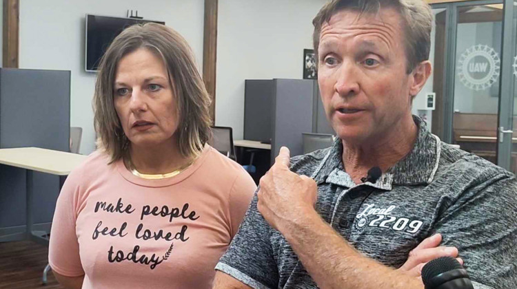 UAW Local 2209 President Holli Murphy (left) and Local Bargaining Chairman Rich LeTourneau (right) said union workers at GM's Fort Wayne assembly plant are ready for a potential strike.  - Adam Yahya Rayes/IPB News