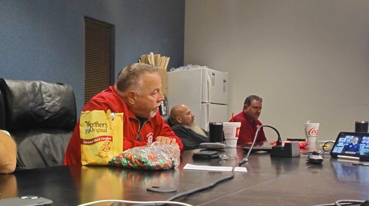 AW Local 685 President Gary Quirk and other local leaders watch the union's international president announces the first plants to strike after the deadline.  - Adam Yahya Rayes/IPB News