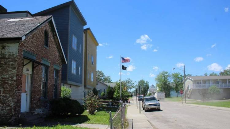 The Jacobsville neighborhood of Evansville is beginning to bounce back from decades of blight and a lengthy lead cleanup process. Here, new veterans' housing mingles with EPA-laid sod and lingering vacant homes. - Annie Ropeik/IPB