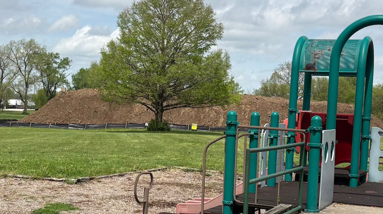 A large pile of dirt sits is ready to be spread out over the Graham Martin Park. - Jill Sheridan / WFYI