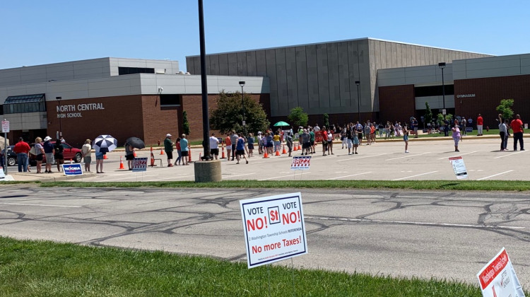 People waited to vote at North Central High School.  - Jill Sheridan WFYI