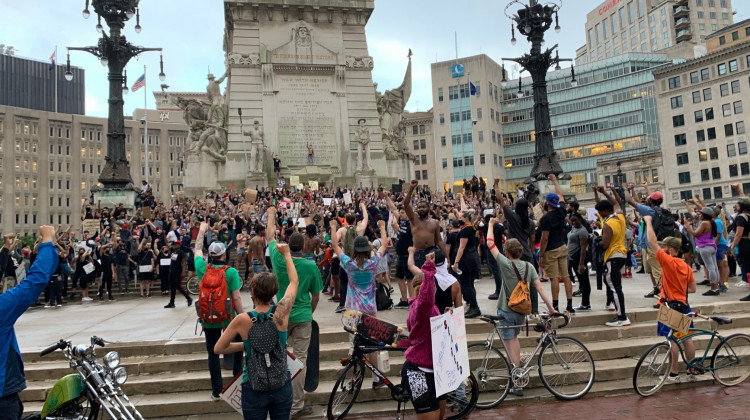A group of protestors on Monument Circle. - Jill Sheridan WFYI