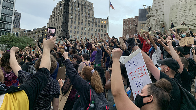 Black Lives Matter protesters concluded their march through Indianapolis at Monument Circle. - Jill Sheridan/WFYI