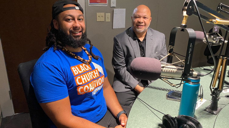Black Church Coalition organizers Josh Riddick, left, and Rev. Joseph Colquitt, right. The organization announced a new initiative this week that aims to address multiple systemic issues, such as housing access and substance abuse resources. - (WFYI/Abriana Herron)