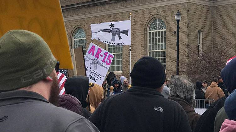 Second Amendment advocates gathered in Valparaiso across the street from the March For Our Lives rally that was scheduled for the same time.  - Barbara Anguiano / WVPE