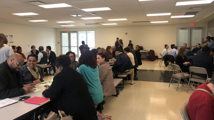 The district picked the three meeting locations to try to reach Indianapolis' different neighbourhoods. Wednesday's meeting took place on the westside. - Carter BarrettWFYI