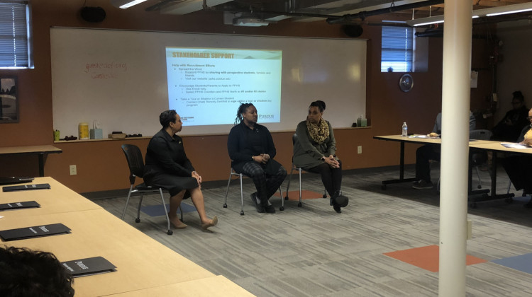 Principals for Purdue Polytechnic's two high schools answered questions from community partners and parents Tuesday morning.  - Carter Barrett/WFYI