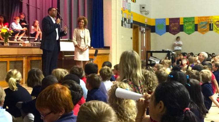 IPS Superintendent and Principal Andrea Hunley at last month's teacher of the year announcement at School 2. - James Vaughn / Chalkbeat