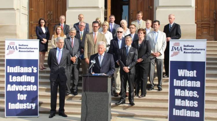 Indiana Manufacturers Association president Brian Burton laid out the industry's 2018 legislative priorities alongside Hoosier factory executives at the Statehouse Thursday. - Annie Ropeik/IPB News