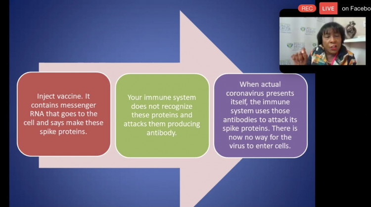 Slide show describes vaccination process.  - Jill Sheridan/WFYI