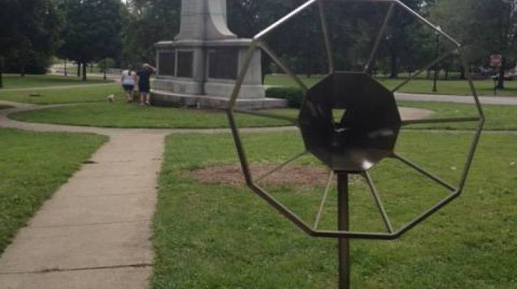 The 1912 memorial to 1,616 Confederate Soldiers and Sailors who are buried in Indianapolis sits at the southern entrance to the park.