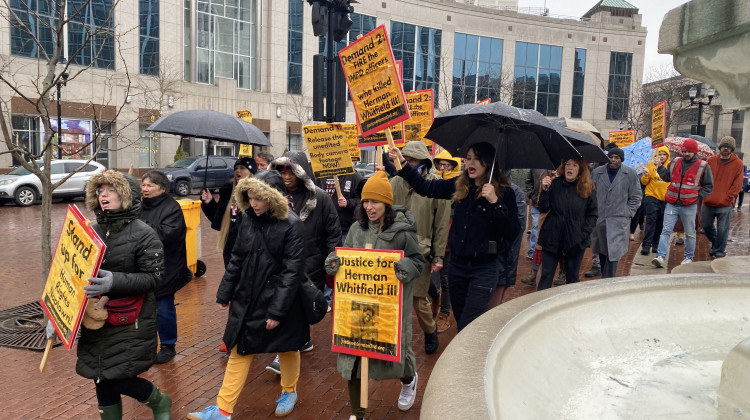 Protesters marched around Monument Circle Monday demanding justice for Herman Whitfield III. - Elizabeth Gabriel/WFYI News