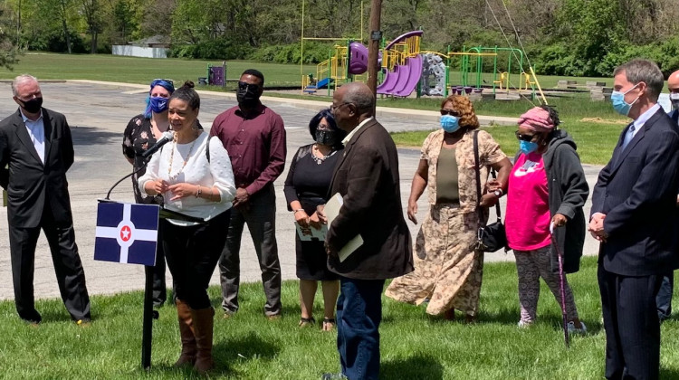 City and community leaders announce neighborhood street investment.  - Jill Sheridan WFYI