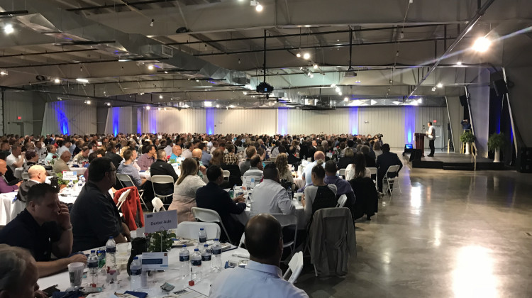 Speaker address the crowd at the at the RV Industry breakfast in Elkhart. - Barbara Anguiano/WVPE