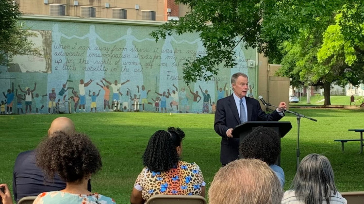 Indianapolis Mayor Joe Hogsett speaks at park celebration.  - Jill Sheridan/WFYI