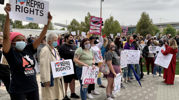 Hundreds rallied in pouring rain in downtown Indianapolis as part of a nationwide call to action for reproductive rights. - Brandon Smith