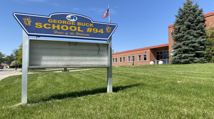 The welcome sign outside of George Buck School 94. This fall, School 94 students will go to Anna Brochhausen School 88, about four miles away, unless they choose another school. - Elizabeth Gabriel/WFYI News