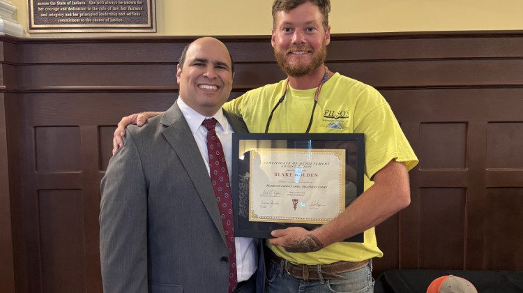 Superior Court Judge David Najjar with Blake Bolden who is a recent graduate of drug court. - Photo provided by Hamilton County courts.
