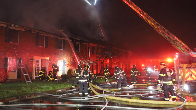 Indianapolis firefighters battle a fire in an apartment building at Lakeside Point at Nora on Nov. 20, 2021.  - Provided by Indianapolis Fire Department