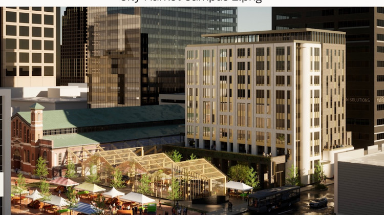 A rendering shows plans for redevelopment of the area around City Market. - Indianapolis Department of Metropolitan Development