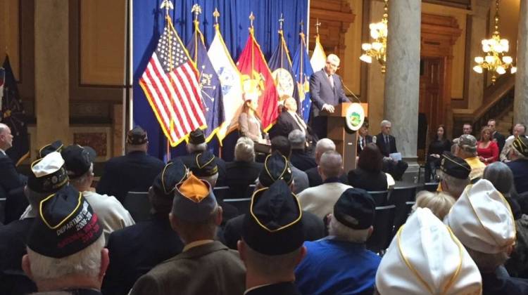 Gov. Eric Holcomb addresses Hoosier veterans at the Statehouse. - Jill Sheridan/IPB News