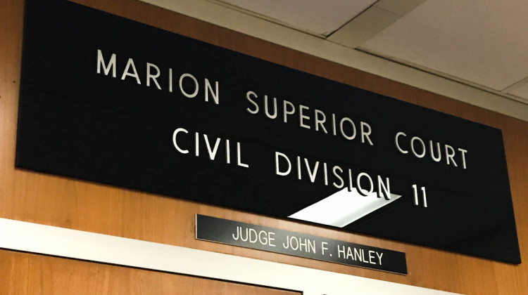 The plaque above a Marion County Superior Court where a hearing was held Wednesday regarding a possible injunction to keep federal unemployment benefits in Indiana. - Justin Hicks/IPB News