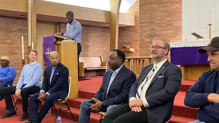 Seven of the candidates running for Indianapolis Mayor attended the event at First Trinity Church. (Jill Sheridan/WFYI)
