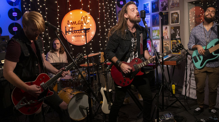 Joshua Powell and his band performing in WFYI's Small Studio (Scott McAlister/WFYI)