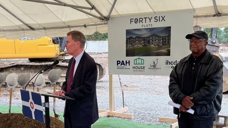 City leaders prepare to break ground on the new apartment complex. - (Jill Sheridan/WFYI)