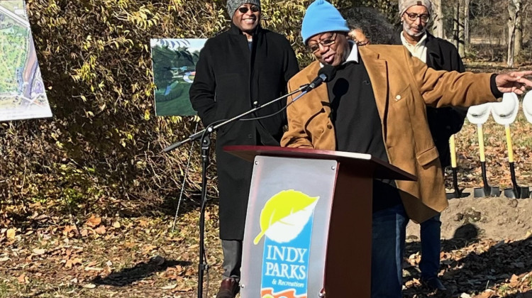 William "Duke" Oliver points to the greenspace at Riverside. - (Jill Sheridan WFYI)