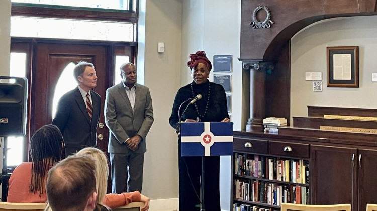 Claudia Polley, founder and president of Urban Legacy Land Initiative, spoke about the Indiana Avenue Certified Strategic Plan during a press conference at the Kurt Vonnegut Museum and Library Feb. 24. - Chloe McGowan/Indianapolis Recorder