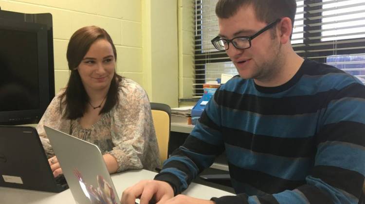 Milan High School senior Evan Smith has limited internet access at home, so he often tries to complete his homework at school. Milan Community Schools is the rare rural school district that invested in high speed internet. - Claire McInerny/IPB