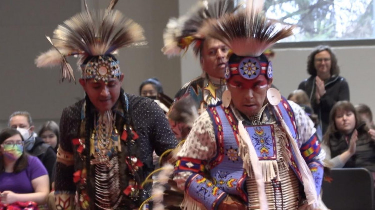 Members of different tribes performed social dances at IU's traditional powwow. - Elizabeth DeSantis