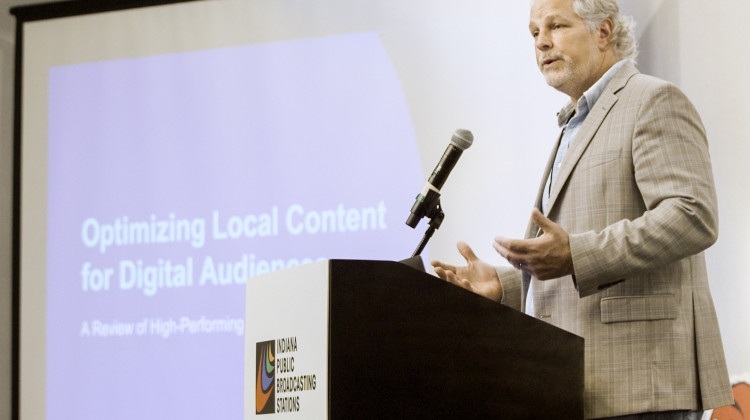 IPBS Executive Director Mark Newman kicks off the 2023 IPBS Conference. WNIN is part of the nine-member Indiana Public Broadcasting network. - Tim Jagielo / WNIN video still