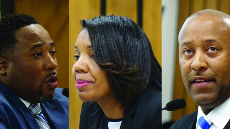 The IPS superintendent finalists are: Devon Horton, Aleesia Johnson, and Larry Young, Jr. (L-R) during the Tuesday, June 18, 2018 public interview. - Eric Weddle/WFYI News