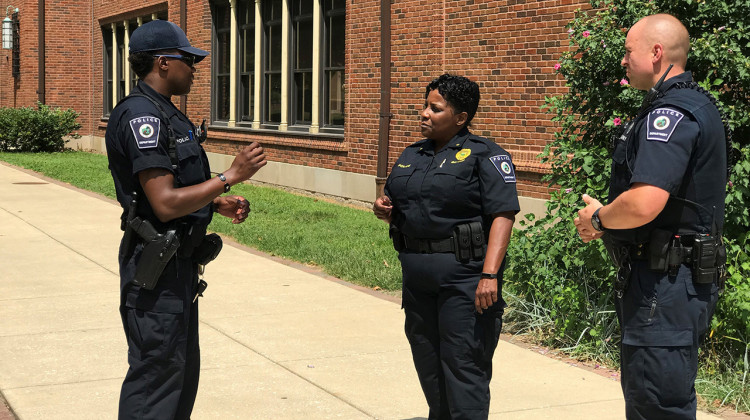 Indianapolis Public Schools Police Department Chief Tonia Guynn talks to other officers working for the district. - (Courtesy of IPS)