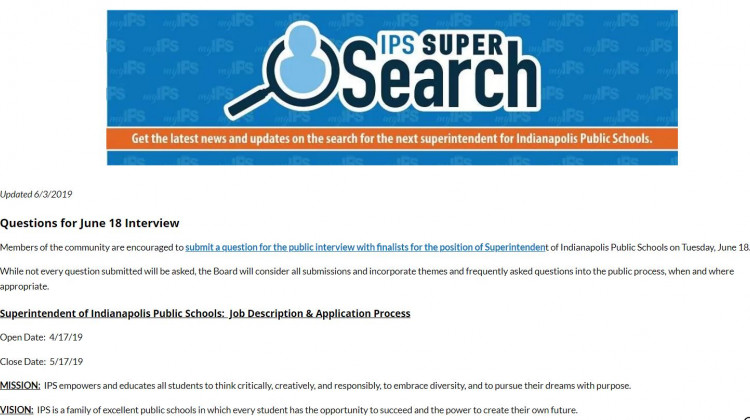 A website set up for the IPS superintendent search process. - Indianapolis Public Schools