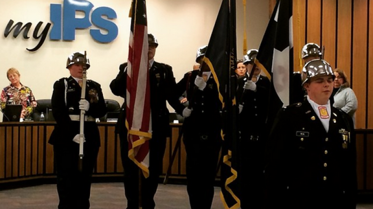 Arsenal Tech JROTC present the colors at an IPS School Board meeting, - Indianapolis Public Schools