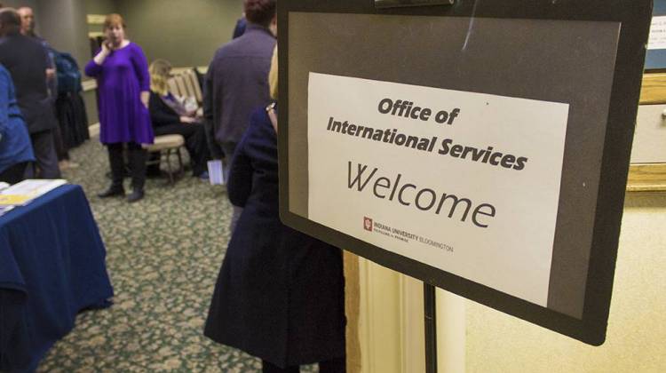 sign at Indiana University's info session for students, faculty and staff affected by the executive order on immigration.  - Peter Balonon-Rosen/IPB