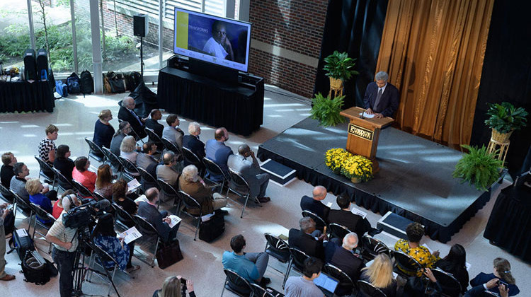 The announcement of the global health initiative was made at Purdue University.  - Photo courtesy Purdue University/ John Underwood