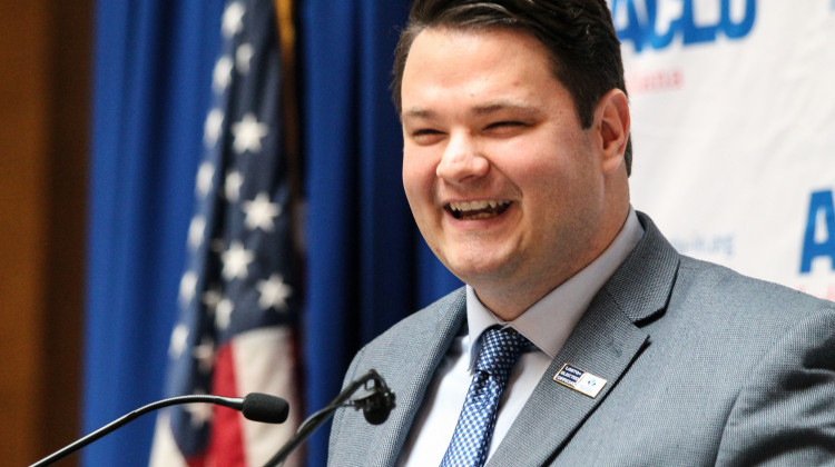 Sen. J.D. Ford (D-Indianapolis) speaks at the inaugural LGBTQ Statehouse Day. Ford is Indiana's first out LGBTQ state legislator. - Lauren Chapman/IPB News